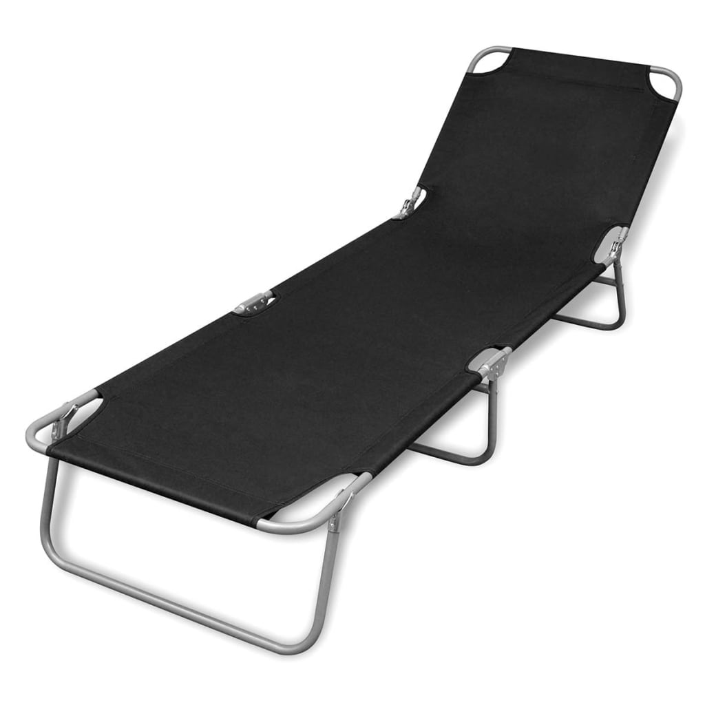 Black powder coated steel folding lounge chair