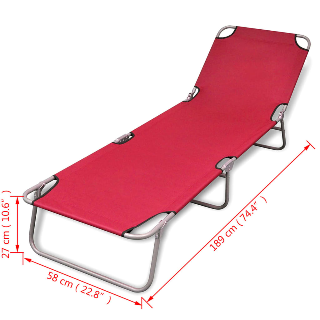 Chaise longue pliable acier enduit de poudre rouge