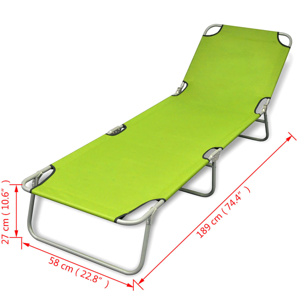 Chaise longue pliable acier enduit de poudre vert pomme