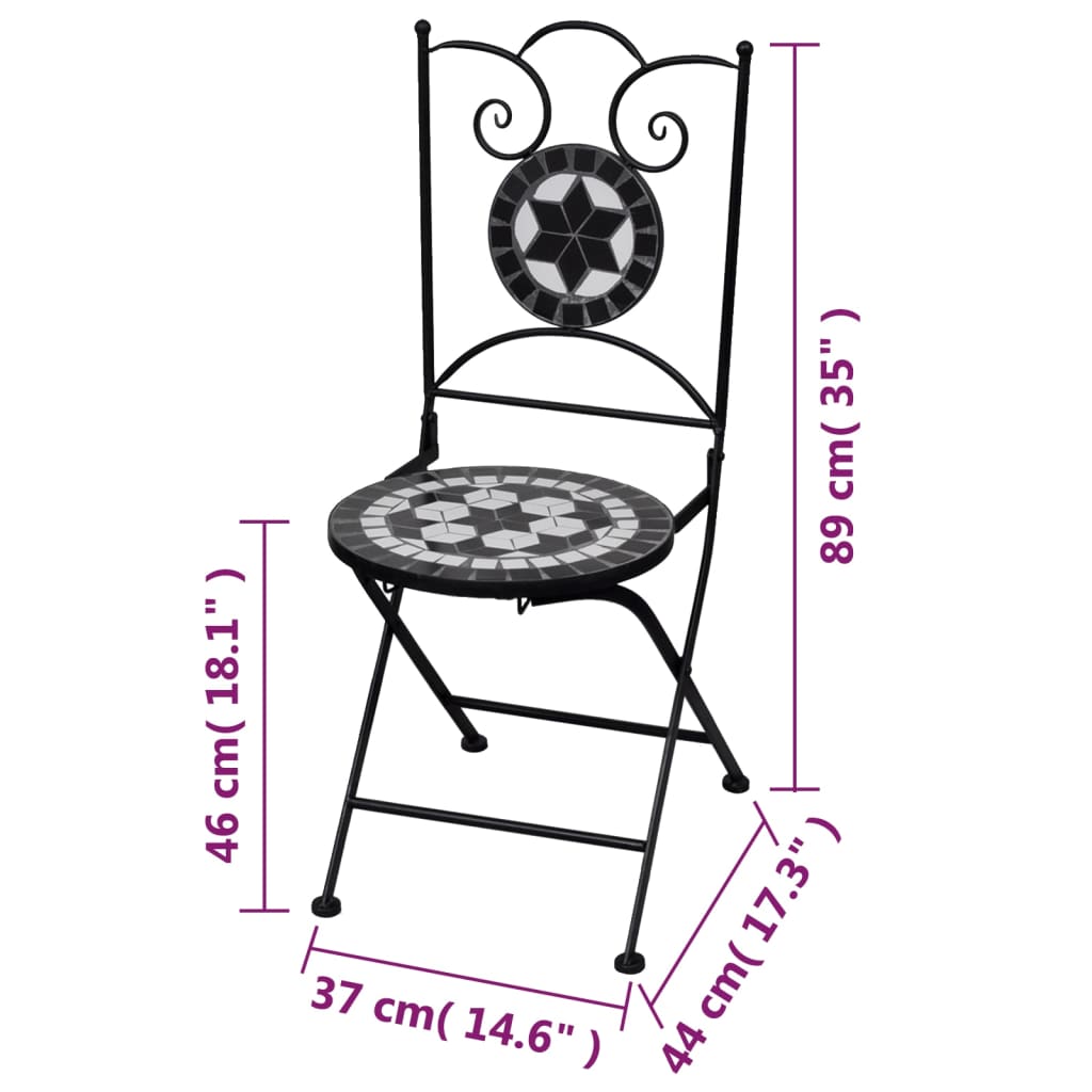 Klappbare Bistrostühle 2er-Set aus Keramik in Schwarz und Weiß