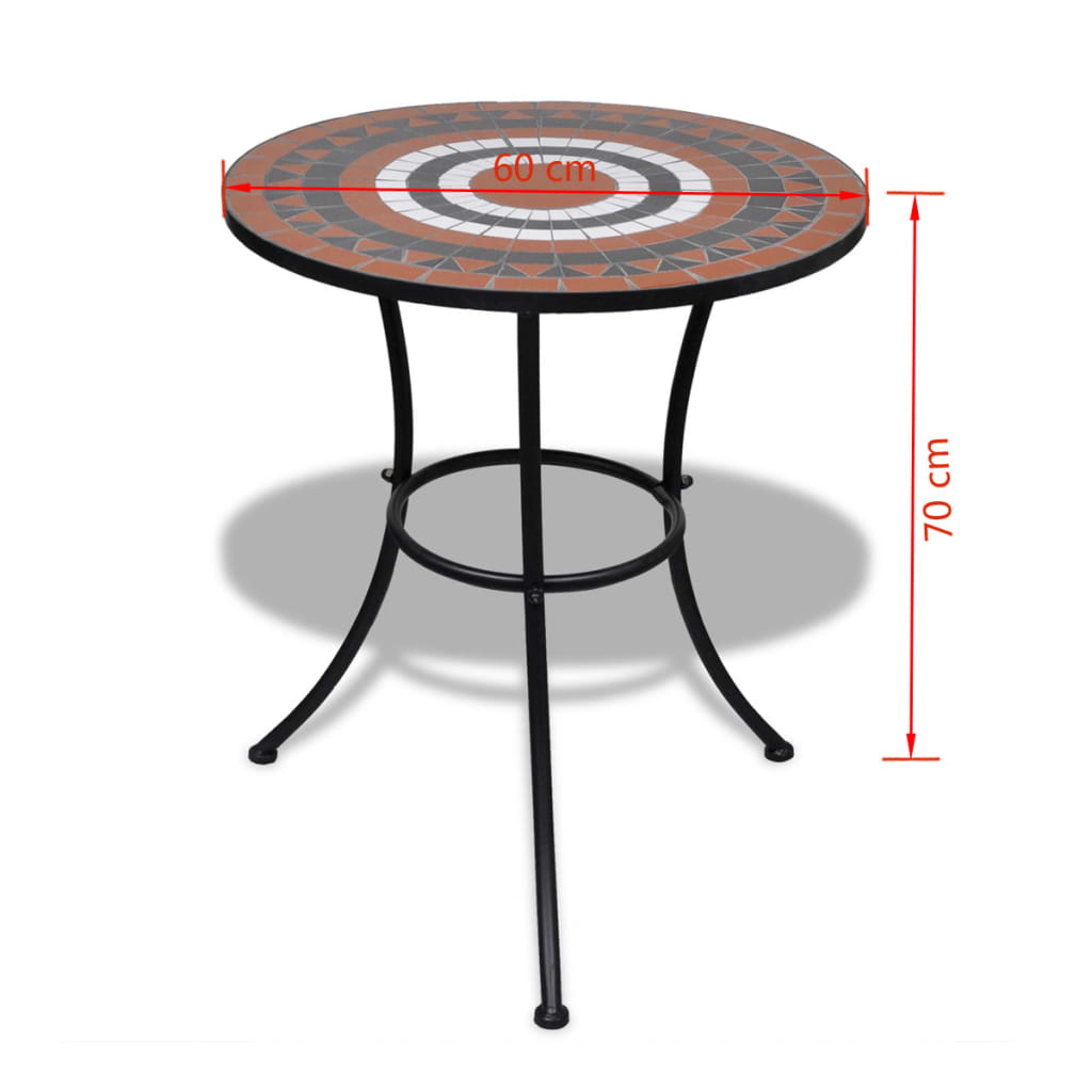 Table de bistro Terre cuite et blanc 60 cm Mosaïque