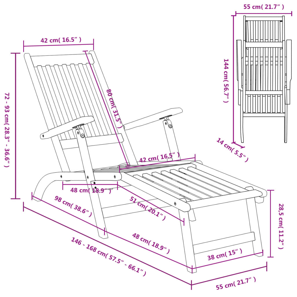 Chaise de terrasse avec repose-pied Bois d'acacia solide