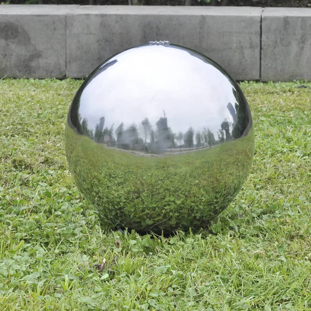 Garden Fountain Sphere with LED Stainless Steel 30 cm