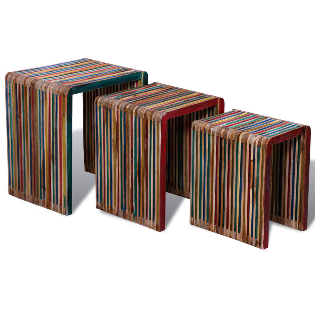 Table gigogne 3 pcs Teck recyclé coloré