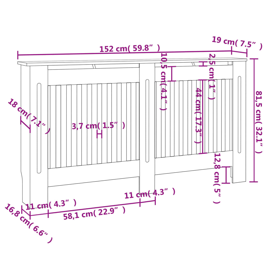 Cache-radiateur 152 cm MDF Blanc