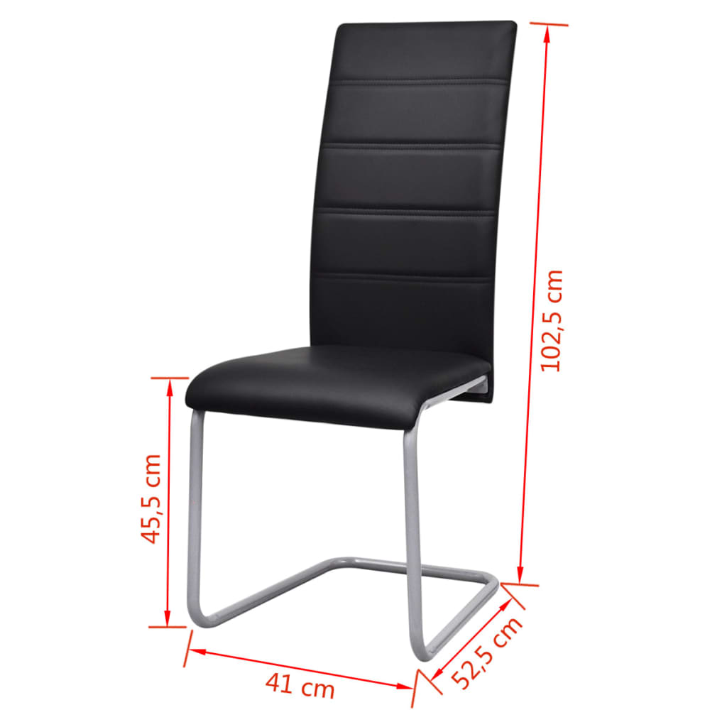 Freischwinger-Esszimmerstühle im 4er-Set aus schwarzem Kunstleder