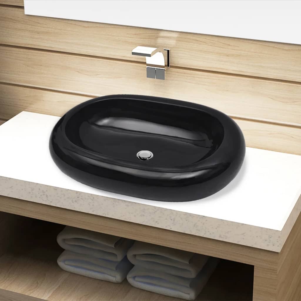 Vasque ovale céramique Noir pour salle de bain