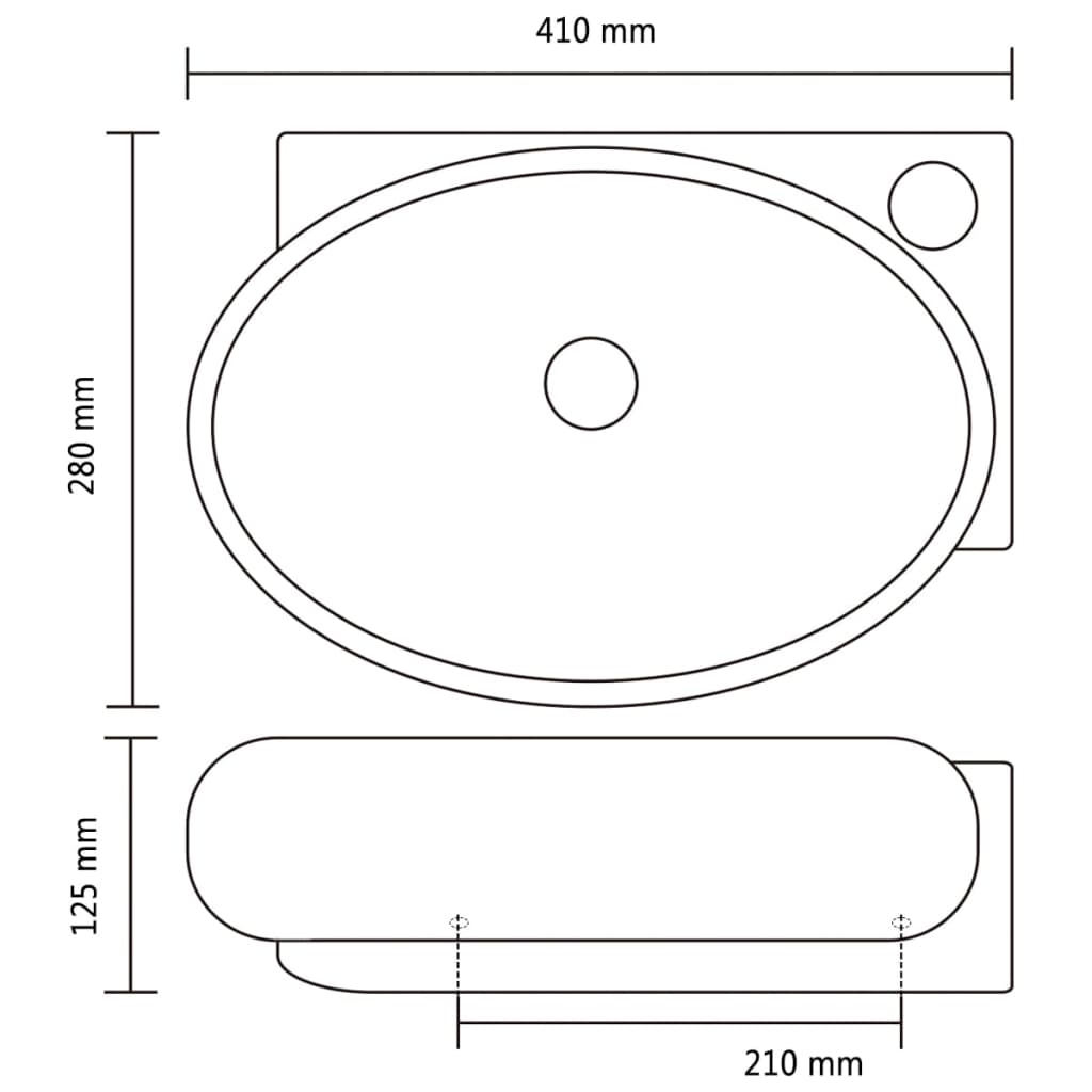 Vasque à trou de trop-plein/robinet céramique pour salle de bain Noir