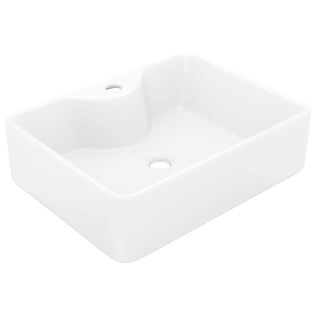 Vasque carré à trou pour robinet céramique blanc pour salle de bain