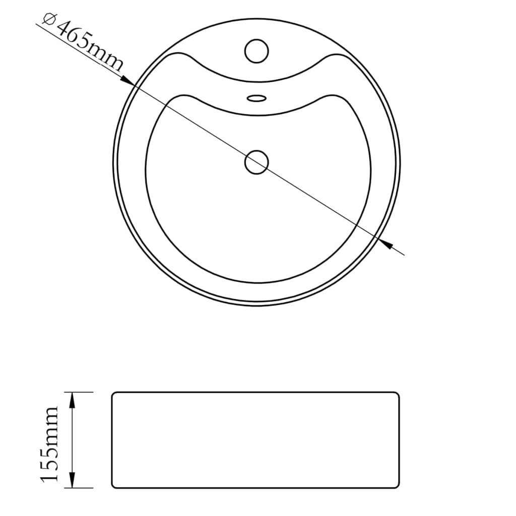 Vasque rond à trou robinet/trop-plein céramique pour salle de bain