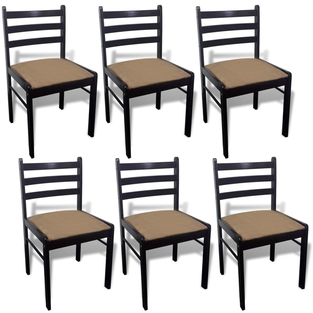 Chaises à manger lot de 6 marron bois solide et velours