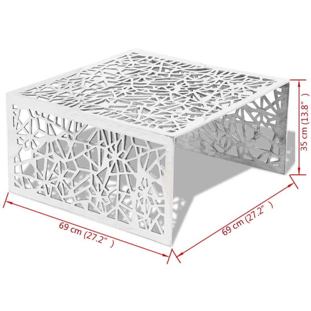 Silberner Couchtisch mit geometrischem Design aus Aluminium