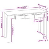 Konsolentisch mit 3 Schubladen 80 cm Massivholz