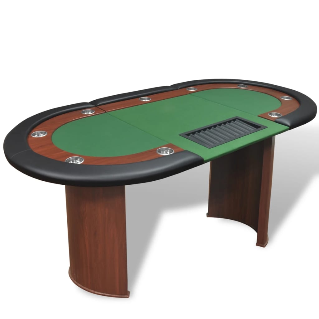 Table de poker pour 10 joueurs avec espace de croupier Vert