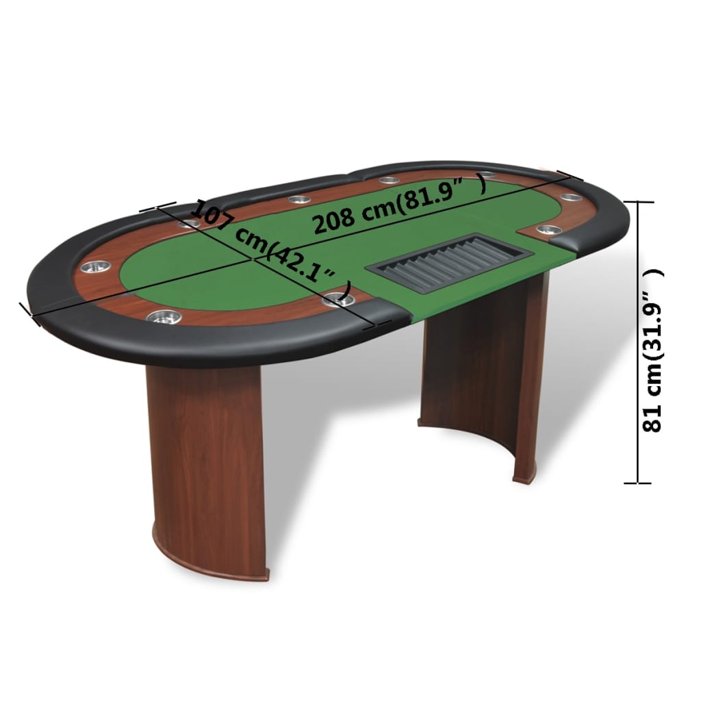 Table de poker pour 10 joueurs avec espace de croupier Vert