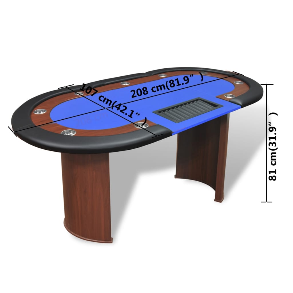 Table de poker pour 10 joueurs avec espace de croupier Bleu