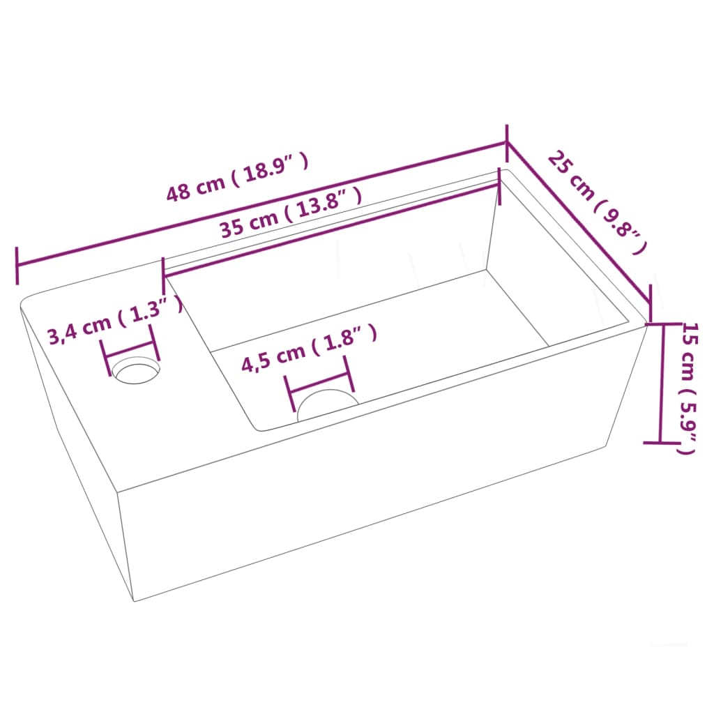 vidaXL Lavabo blanc 48x25x15 cm céramique