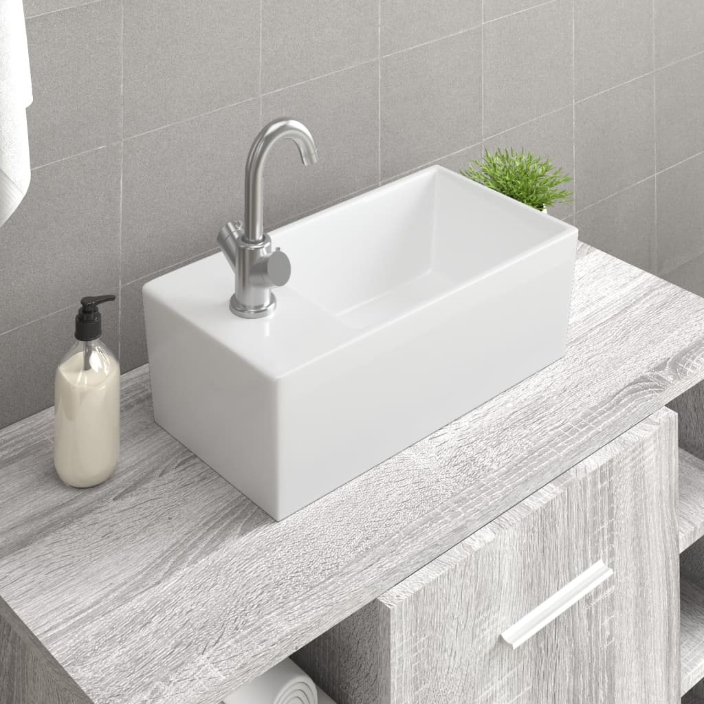 vidaXL Lavabo blanc 48x25x15 cm céramique