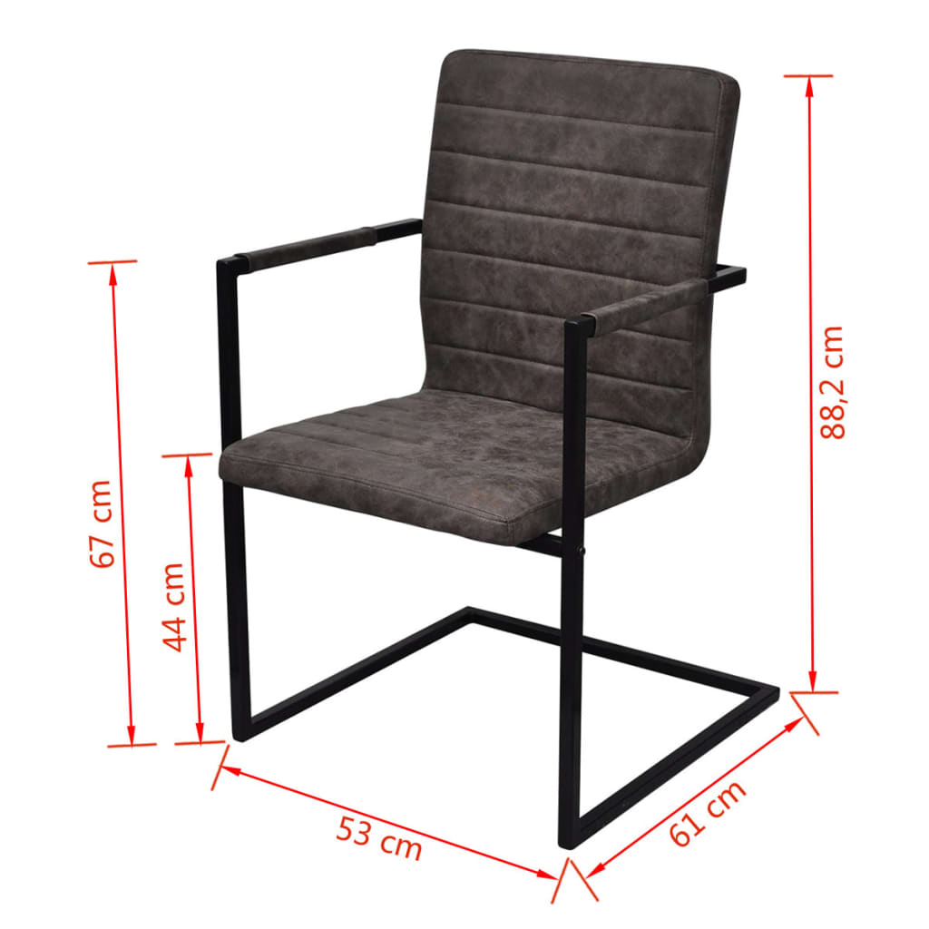 Freischwinger-Esszimmerstühle im 4er-Set aus braunem Kunstleder