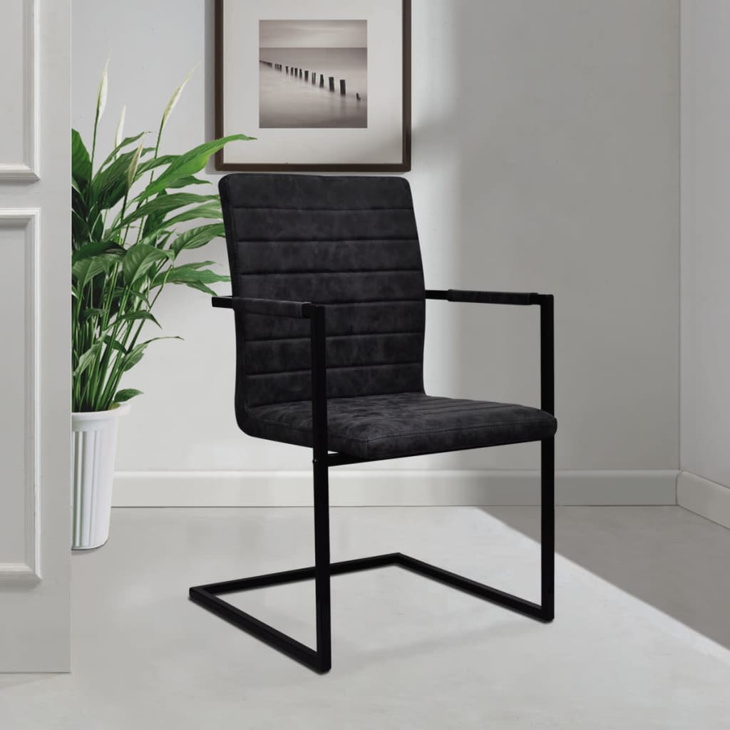 Cantilever dining chairs set of 4 black faux leather