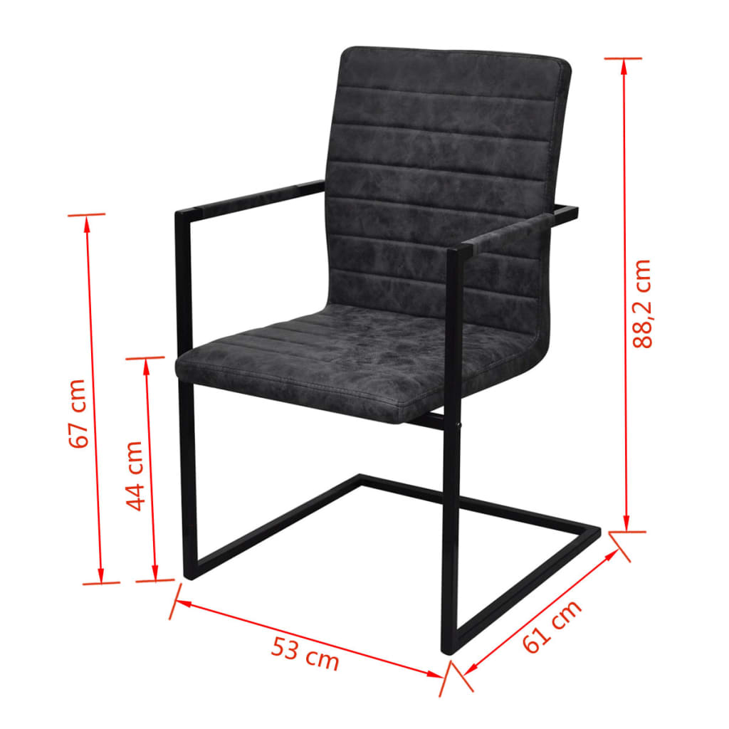 Freischwinger-Esszimmerstühle im 4er-Set aus schwarzem Kunstleder