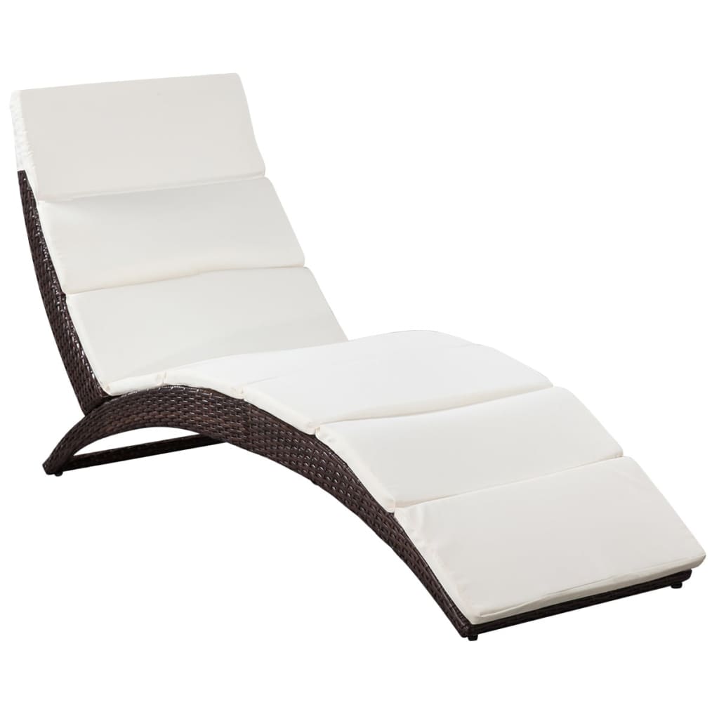 Chaise longue pliable avec coussin Résine tressée Marron