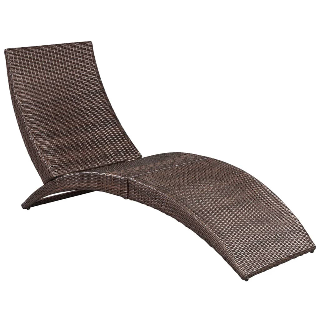 Chaise longue pliable avec coussin Résine tressée Marron