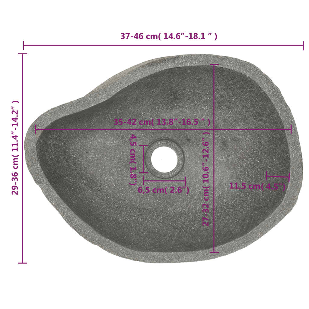 Lavabo en pierre de rivière Ovale (37-46)x(29-36) cm