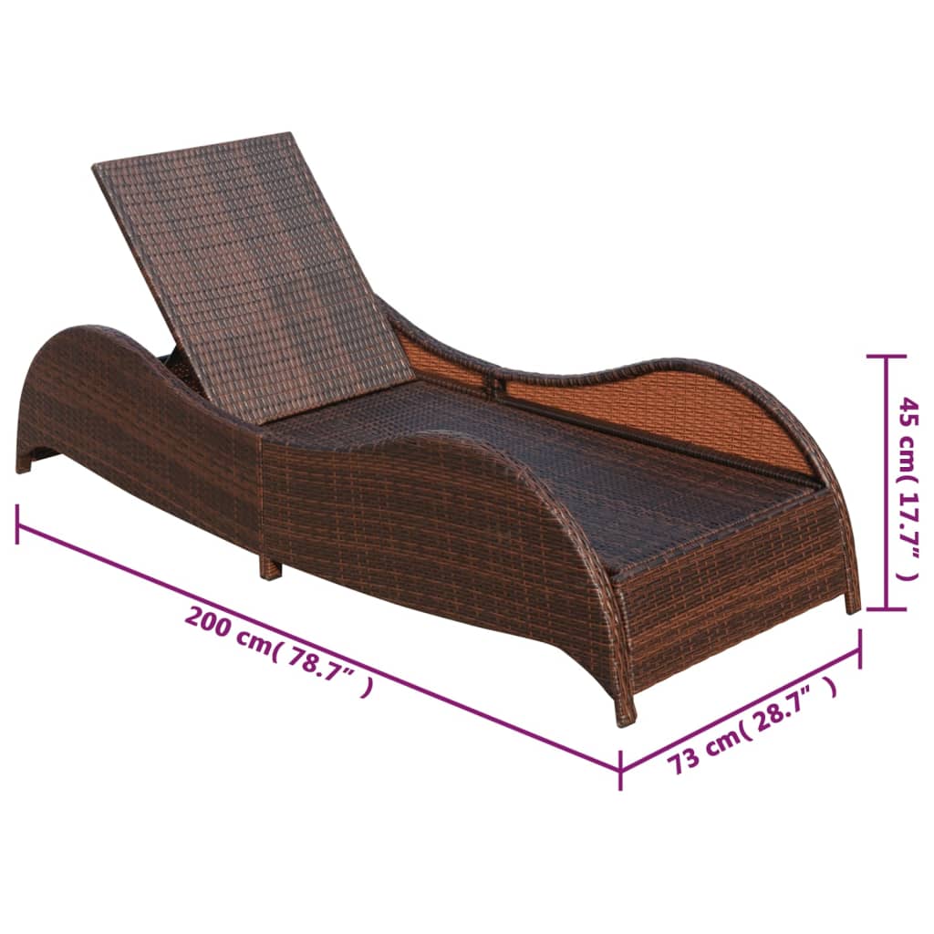 Chaise longue avec coussin Résine tressée Marron