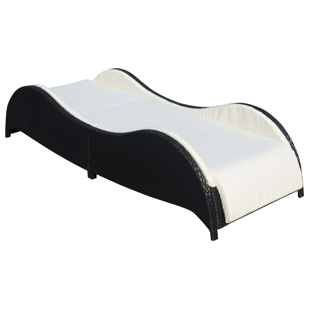 Chaise longue avec coussin Résine tressée Noir