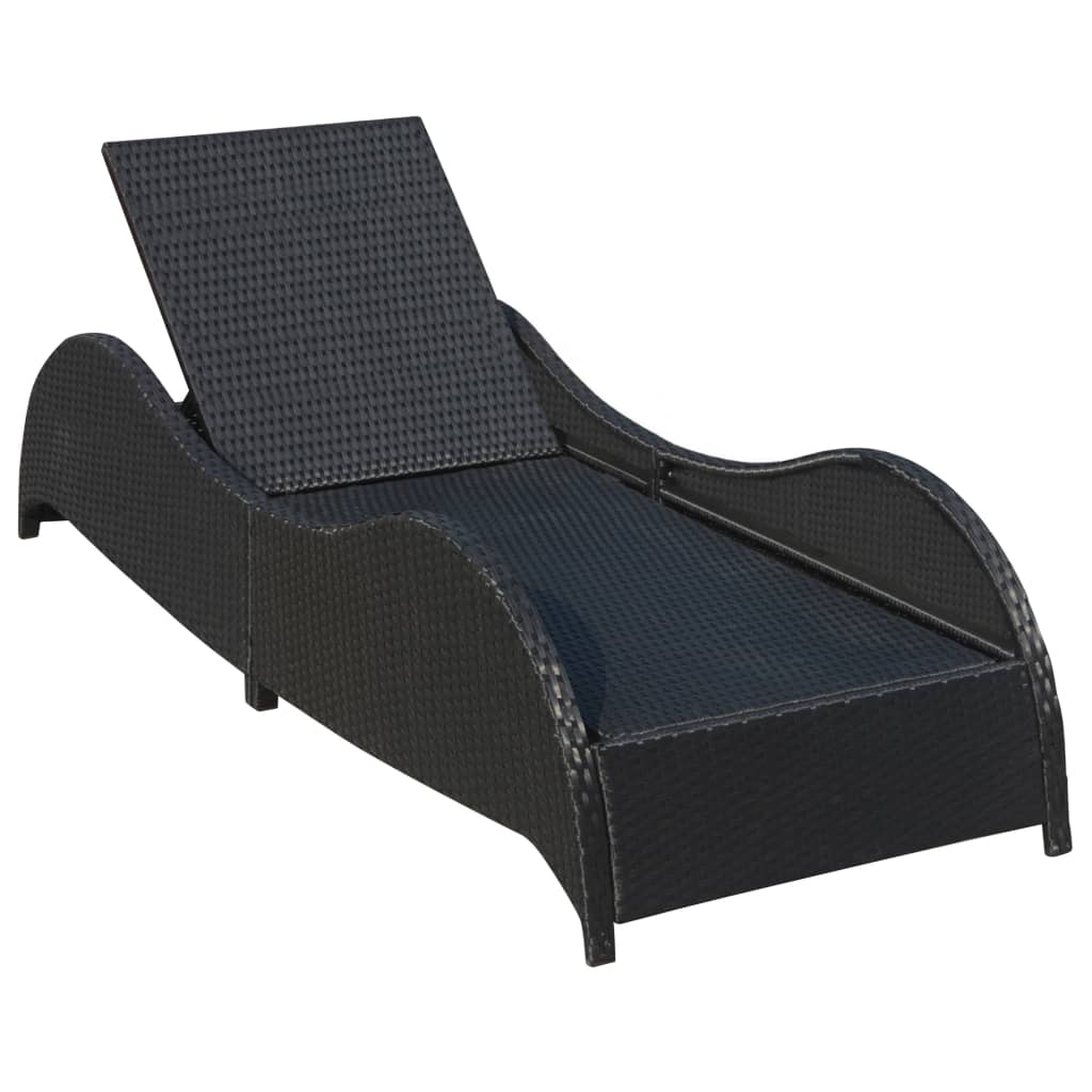 Chaise longue avec coussin Résine tressée Noir