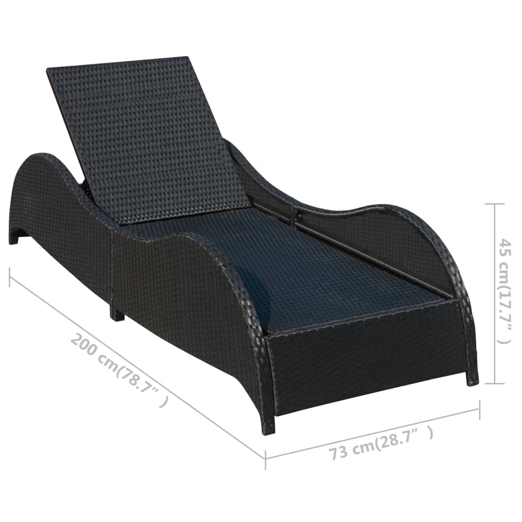 Chaise longue avec coussin Résine tressée Noir