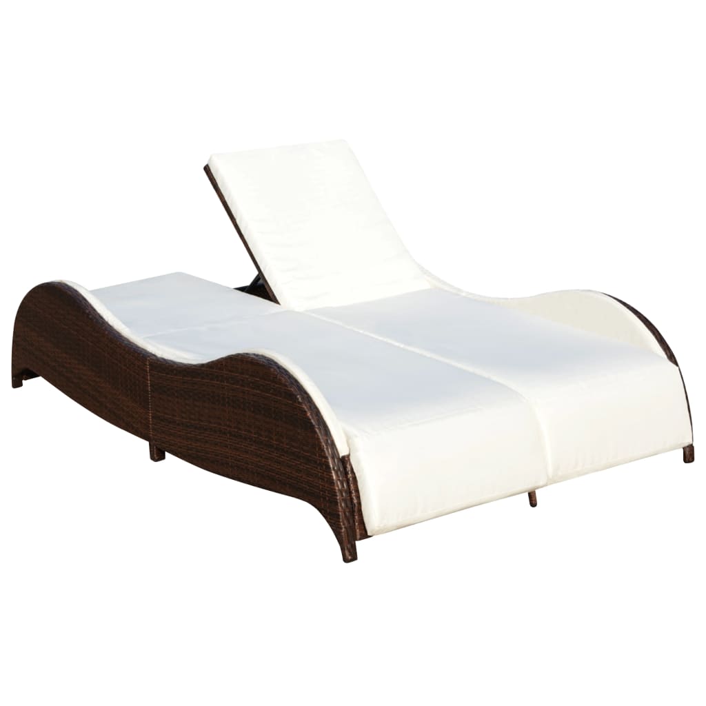 Chaise longue double avec coussin Résine tressée Marron