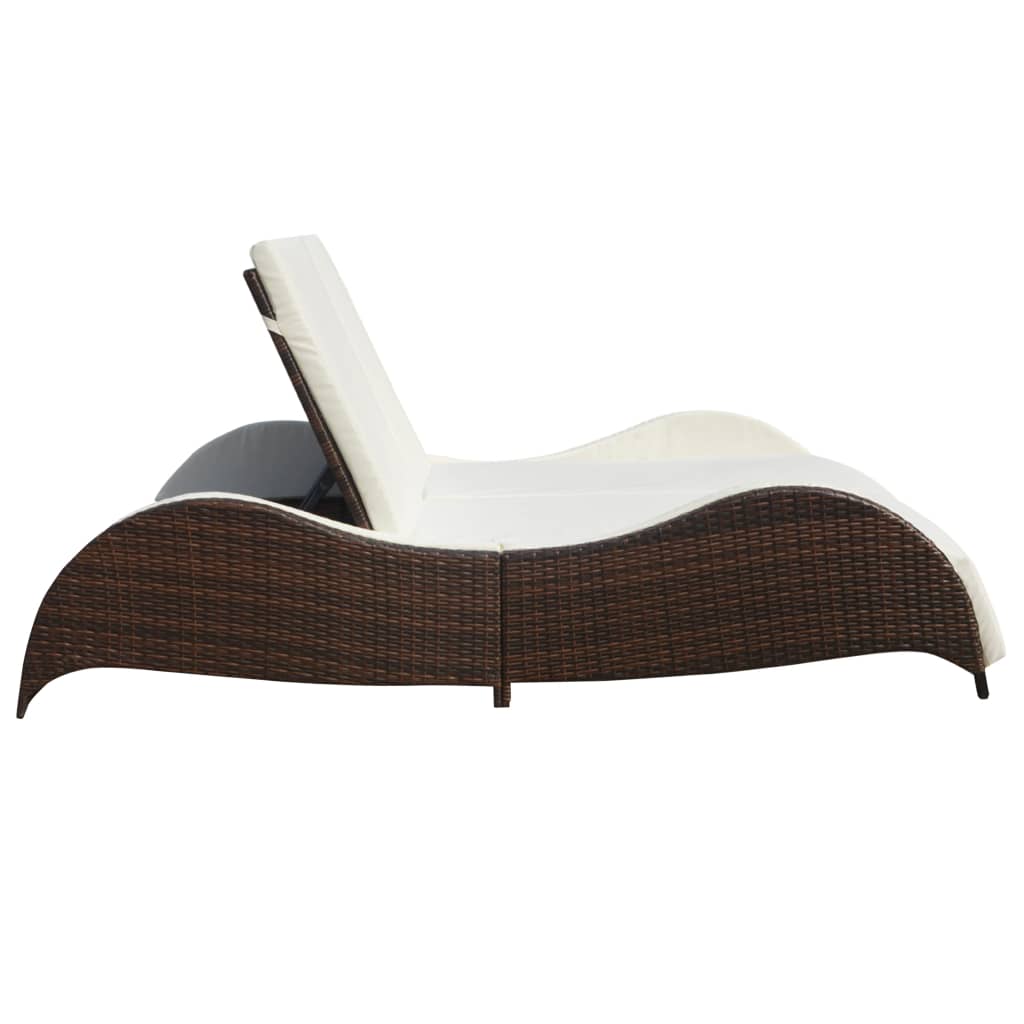 Chaise longue double avec coussin Résine tressée Marron