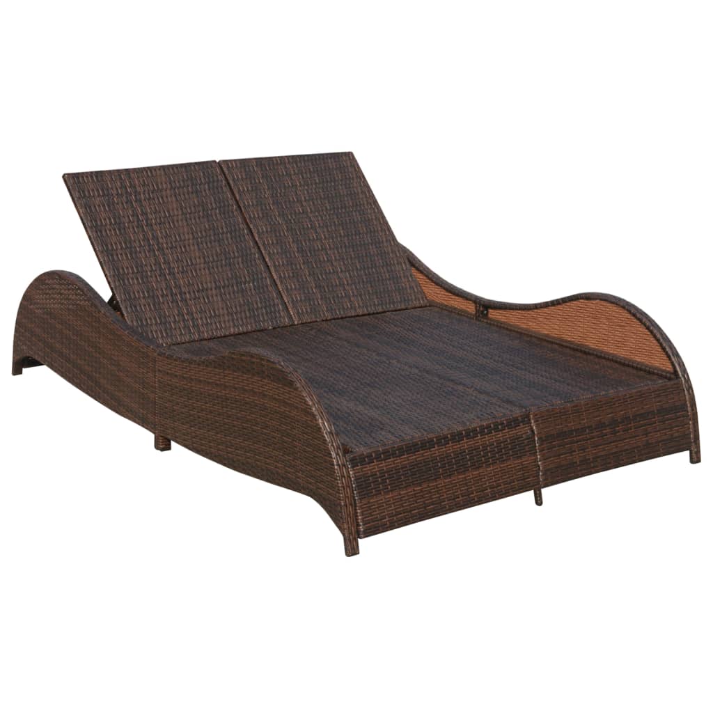 Chaise longue double avec coussin Résine tressée Marron