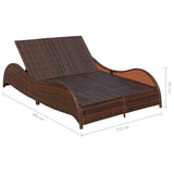 Chaise longue double avec coussin Résine tressée Marron