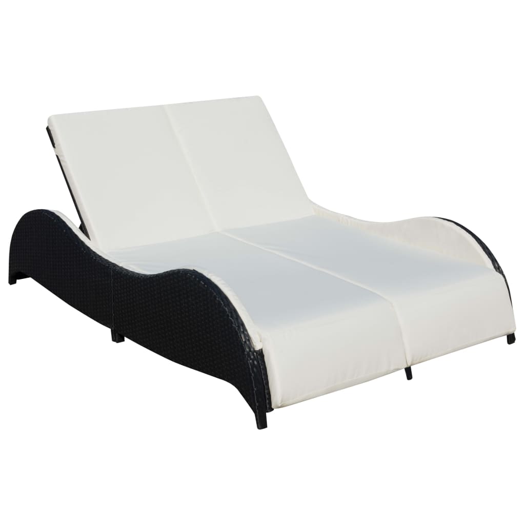 Double chaise longue with cushion Black woven resin