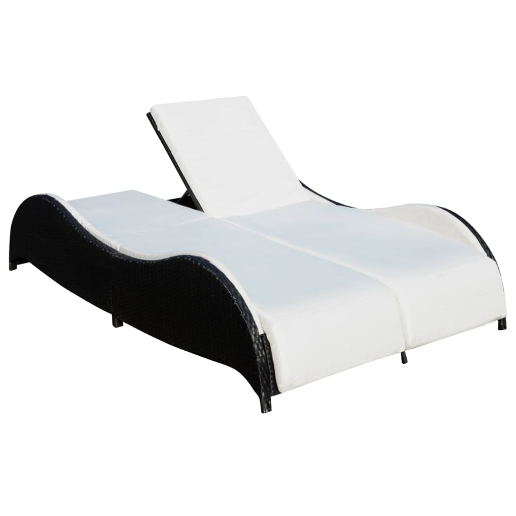 Double chaise longue with cushion Black woven resin