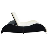 Double chaise longue with cushion Black woven resin