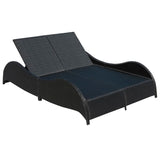 Double chaise longue with cushion Black woven resin