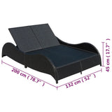 Double chaise longue with cushion Black woven resin