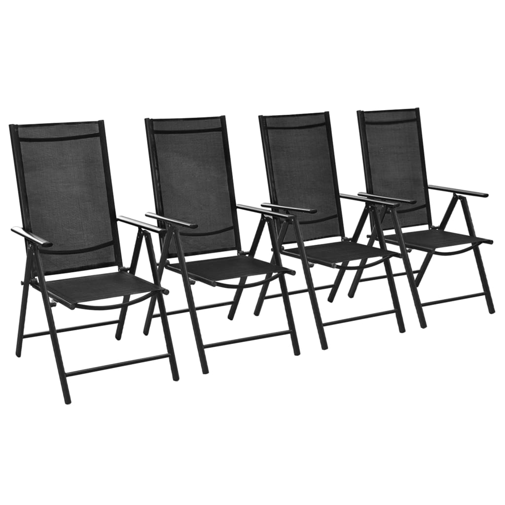 Chaises pliables de jardin lot de 4 Aluminium et textilène Noir