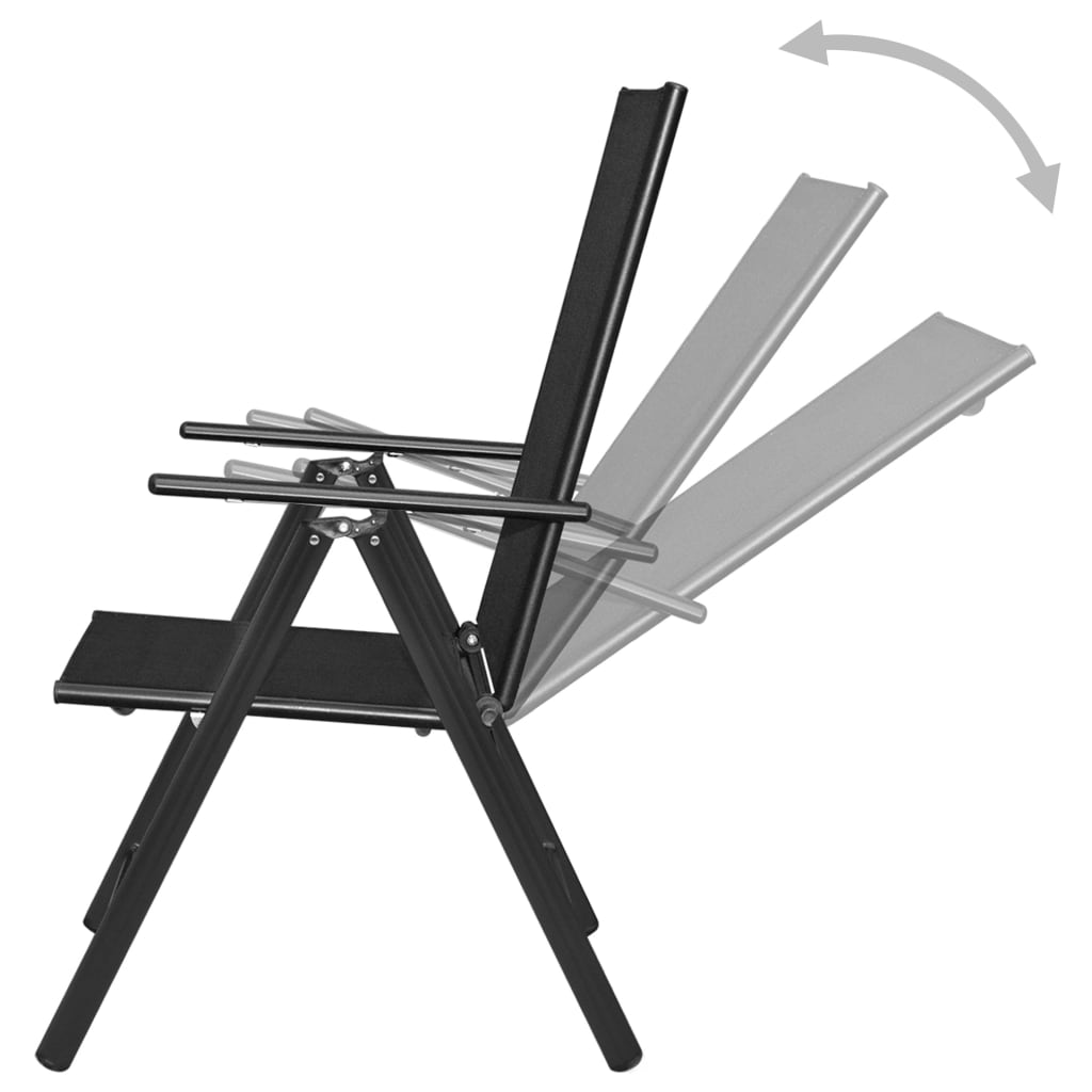 Chaises pliables de jardin lot de 4 Aluminium et textilène Noir