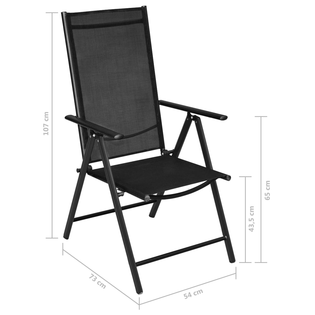 Chaises pliables de jardin lot de 4 Aluminium et textilène Noir