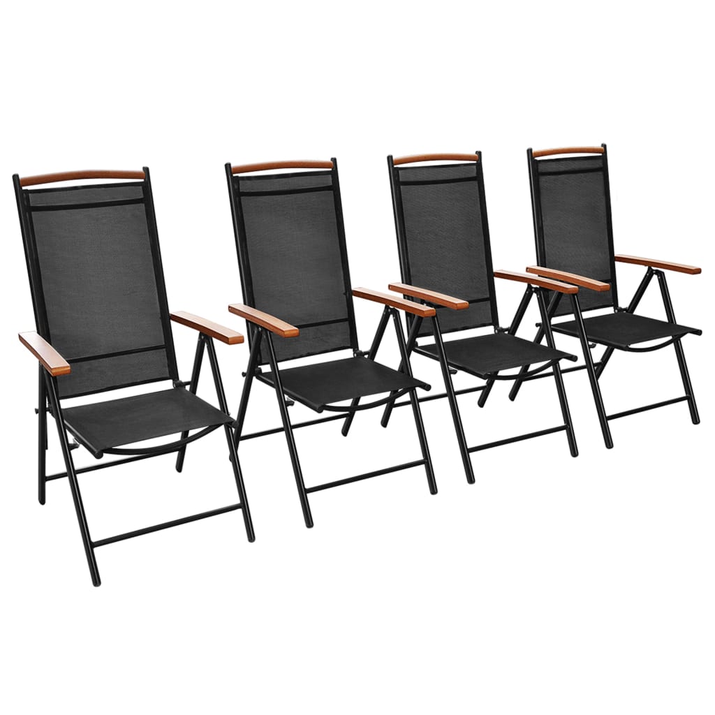 Chaises de jardin pliables lot de 4 aluminium et textilène noir