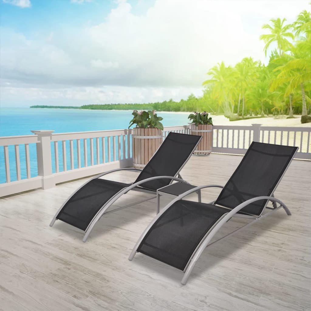 Black Aluminum Deckchairs with Table