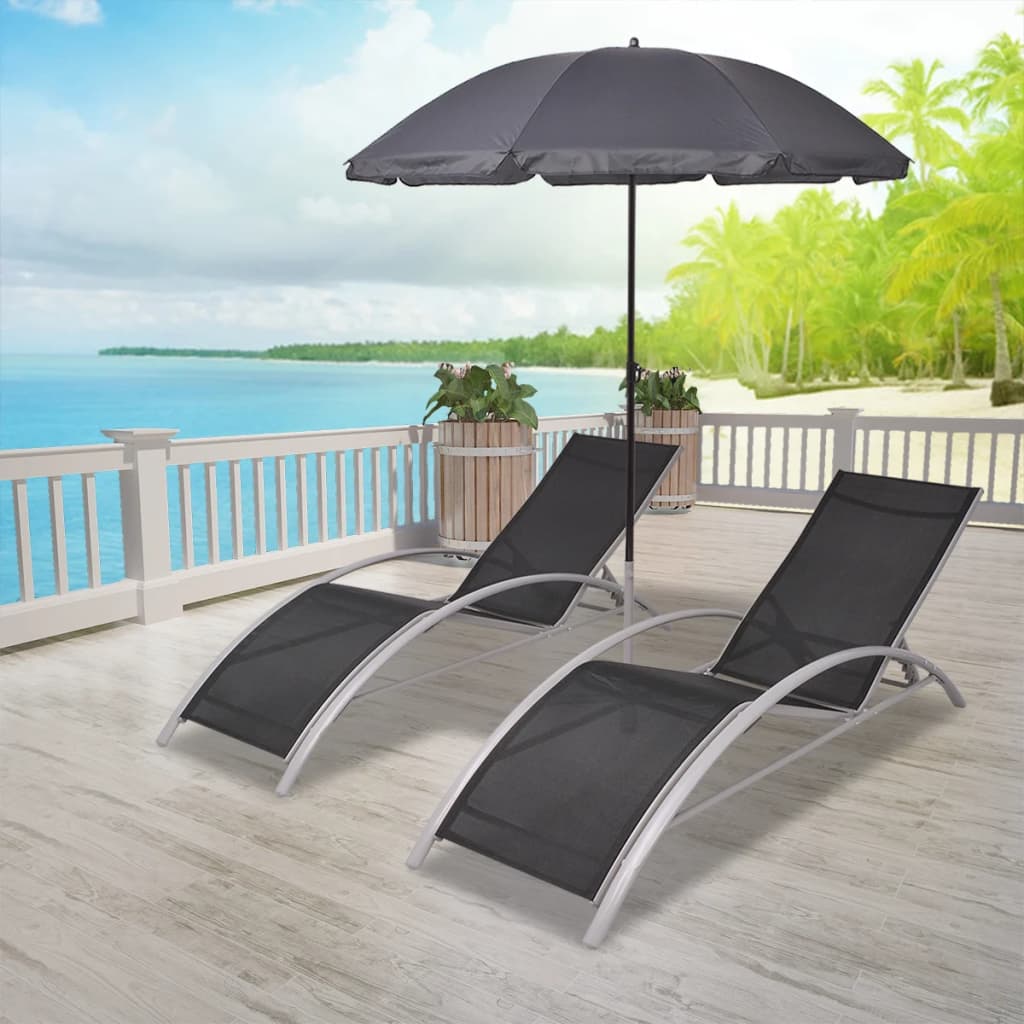 Chaises longues et parasol Aluminium Noir