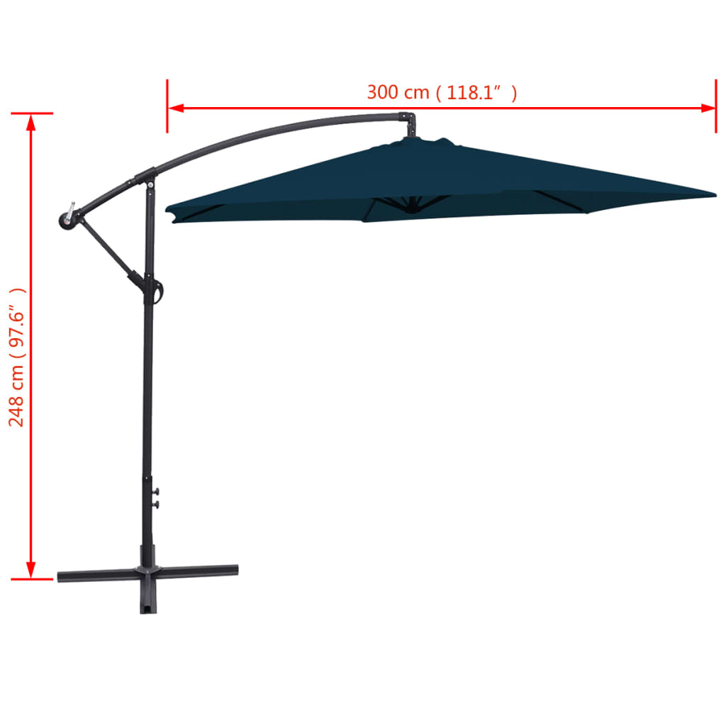 Parasol de jardin en porte-à-faux 3 m bleu