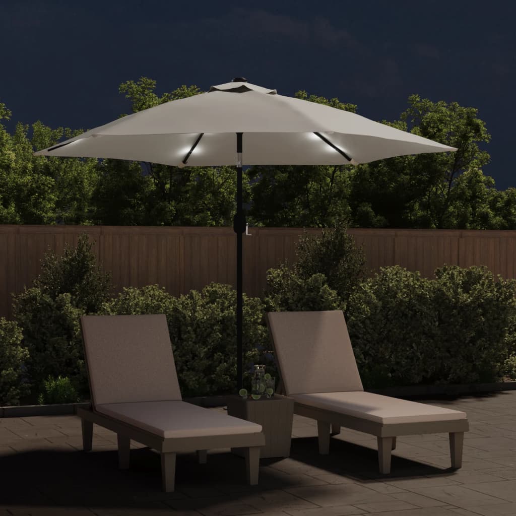 Parasol de jardin en porte-à-faux avec LED 3 m blanc sable