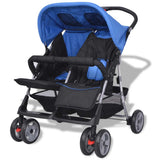 Steel Blue and Black Double Seat Stroller